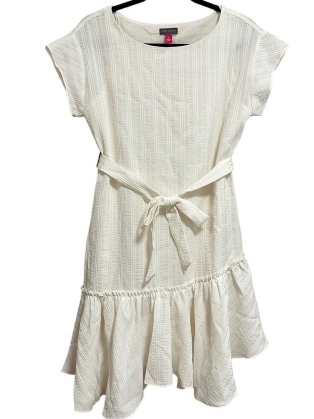 NWOT Camuto Ivory Daybreak Asymmetrical Drop Hem Short Sleeve Dress Size